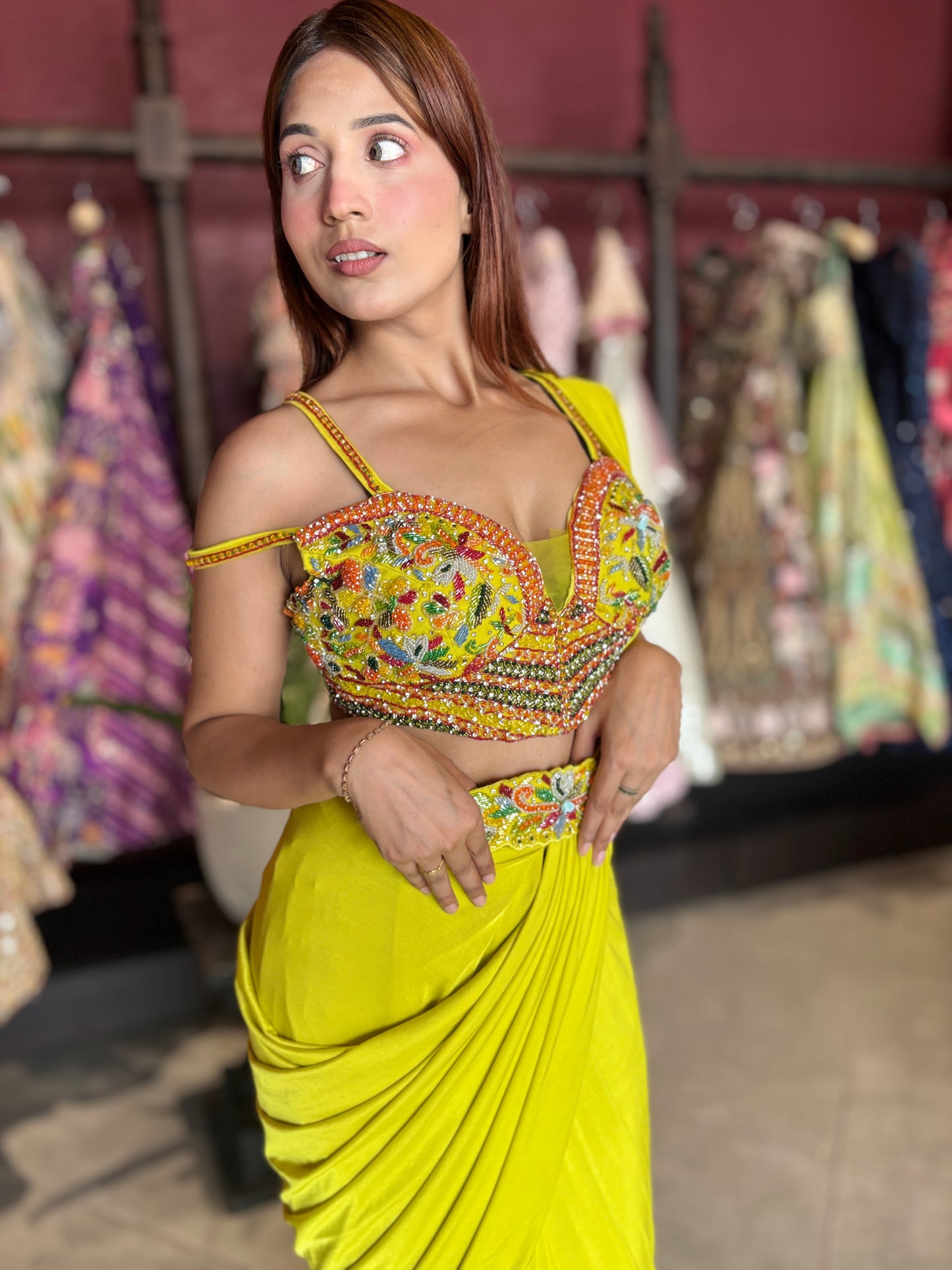 Designer Ready-to-Wear Drape Saree with Hand-Embellished Blouse