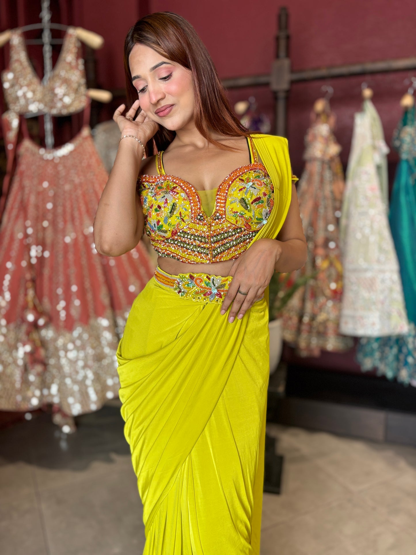 Designer Ready-to-Wear Drape Saree with Hand-Embellished Blouse