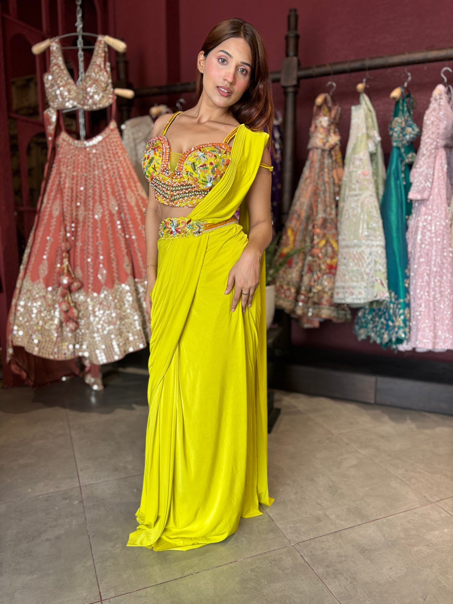 Designer Ready-to-Wear Drape Saree with Hand-Embellished Blouse