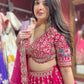 Rani Pink Silk Bridal Lehenga Choli with Sequins & Thread Work