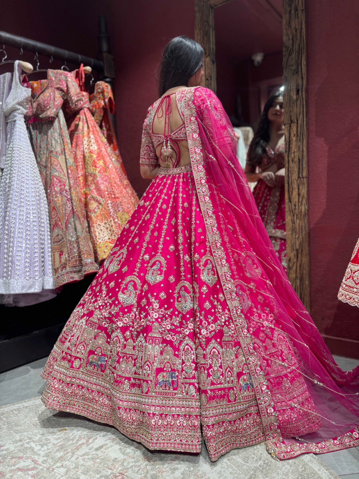 Rani Pink Silk Bridal Lehenga Choli with Sequins & Thread Work