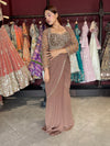 Brown Designer Ready-to-Wear Drape Saree with Embellished Blouse