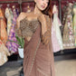 Brown Designer Ready-to-Wear Drape Saree with Embellished Blouse