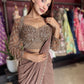 Brown Designer Ready-to-Wear Drape Saree with Embellished Blouse