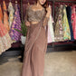 Brown Designer Ready-to-Wear Drape Saree with Embellished Blouse
