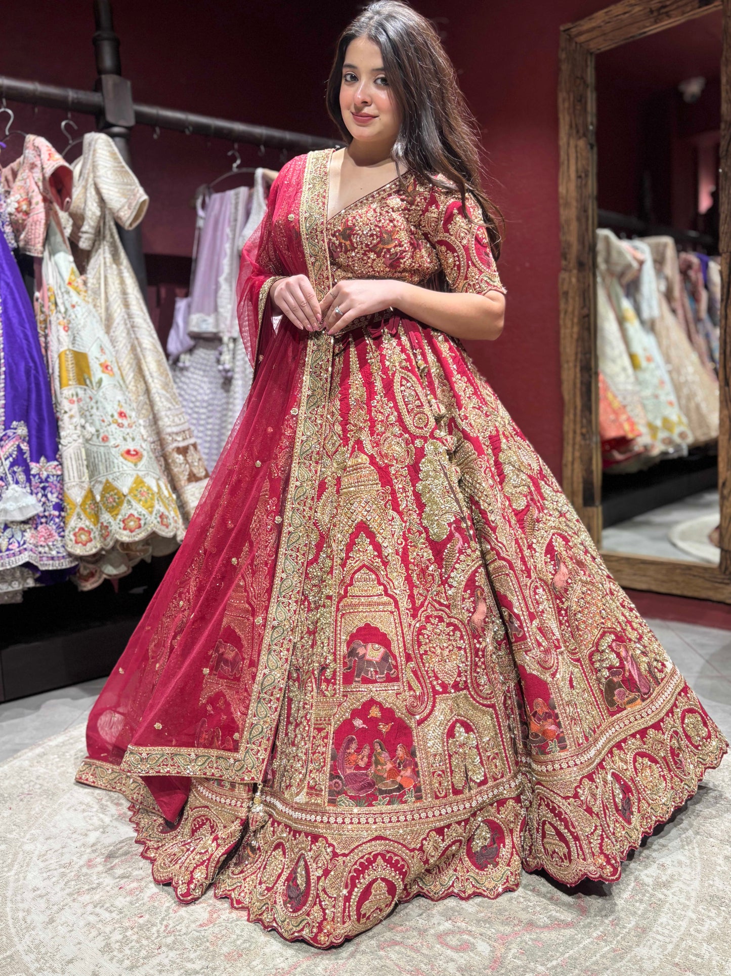 Red Bridal Lehenga Choli with Heavy Gold Zari & Traditional Work