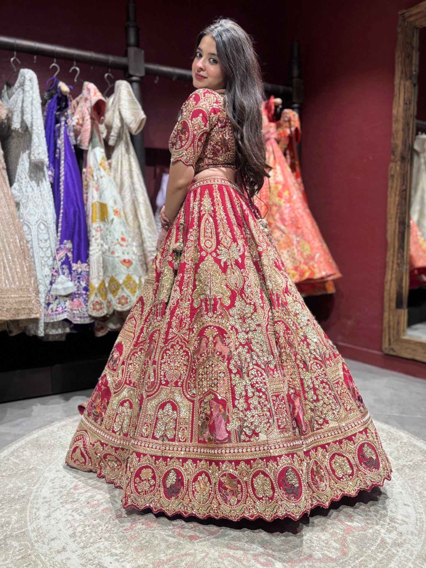 Red Bridal Lehenga Choli with Heavy Gold Zari & Traditional Work