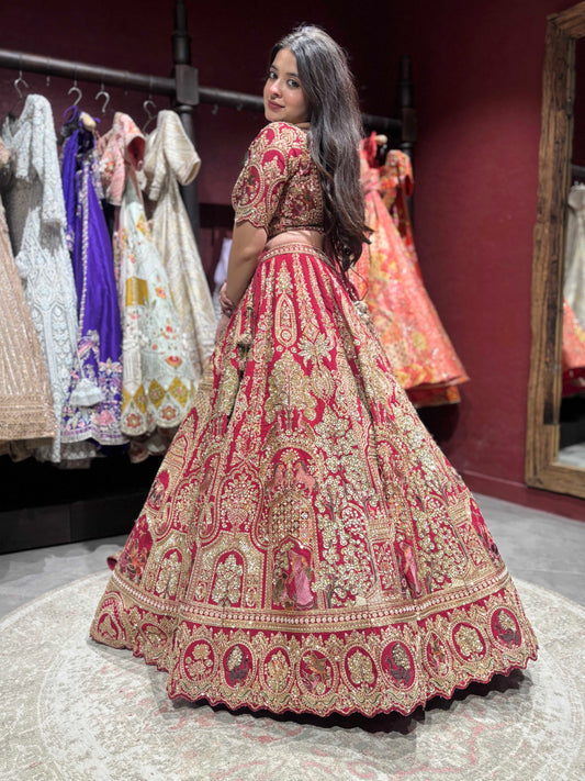 Red Bridal Lehenga Choli with Heavy Gold Zari & Traditional Work