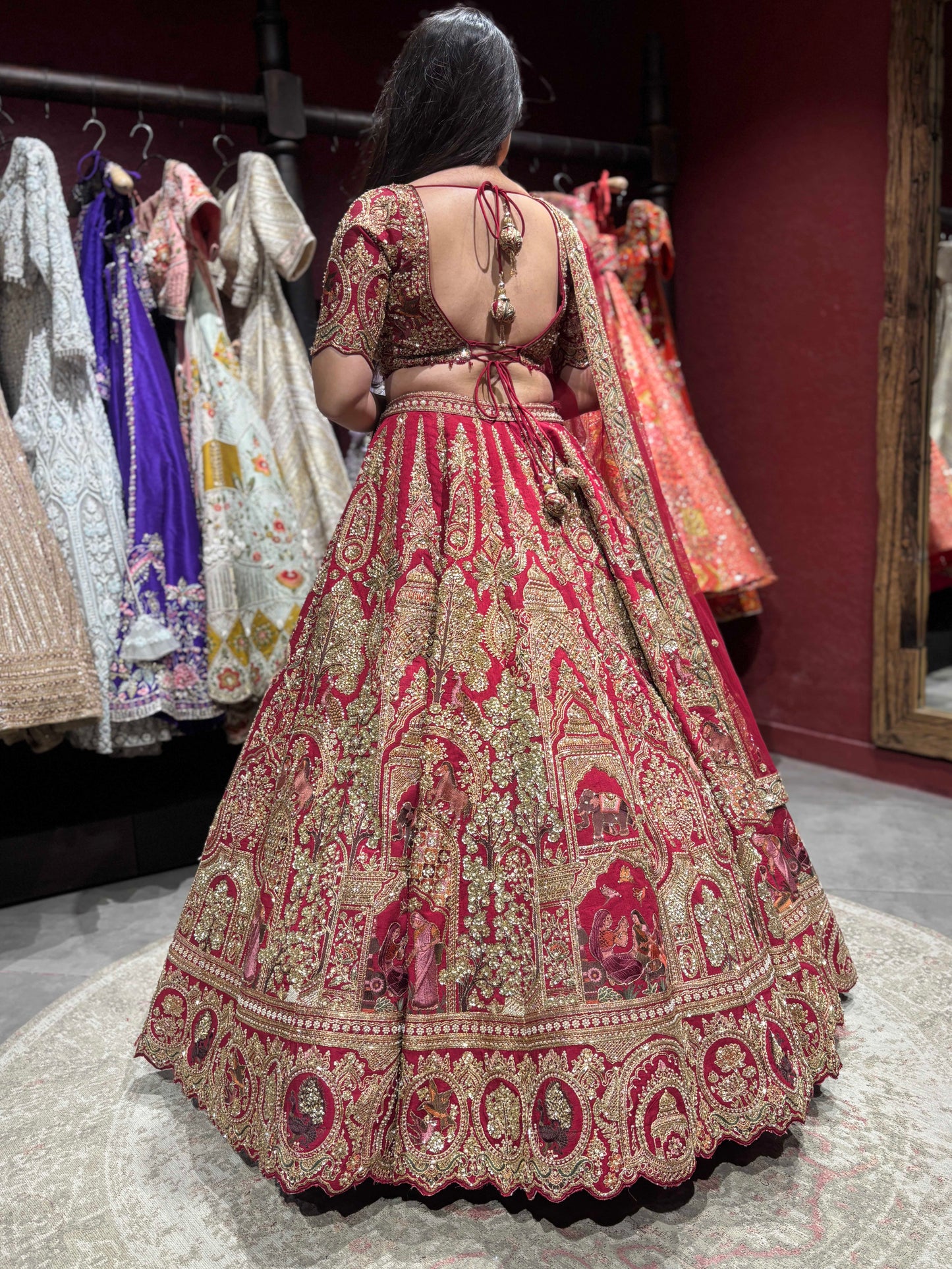 Red Bridal Lehenga Choli with Heavy Gold Zari & Traditional Work