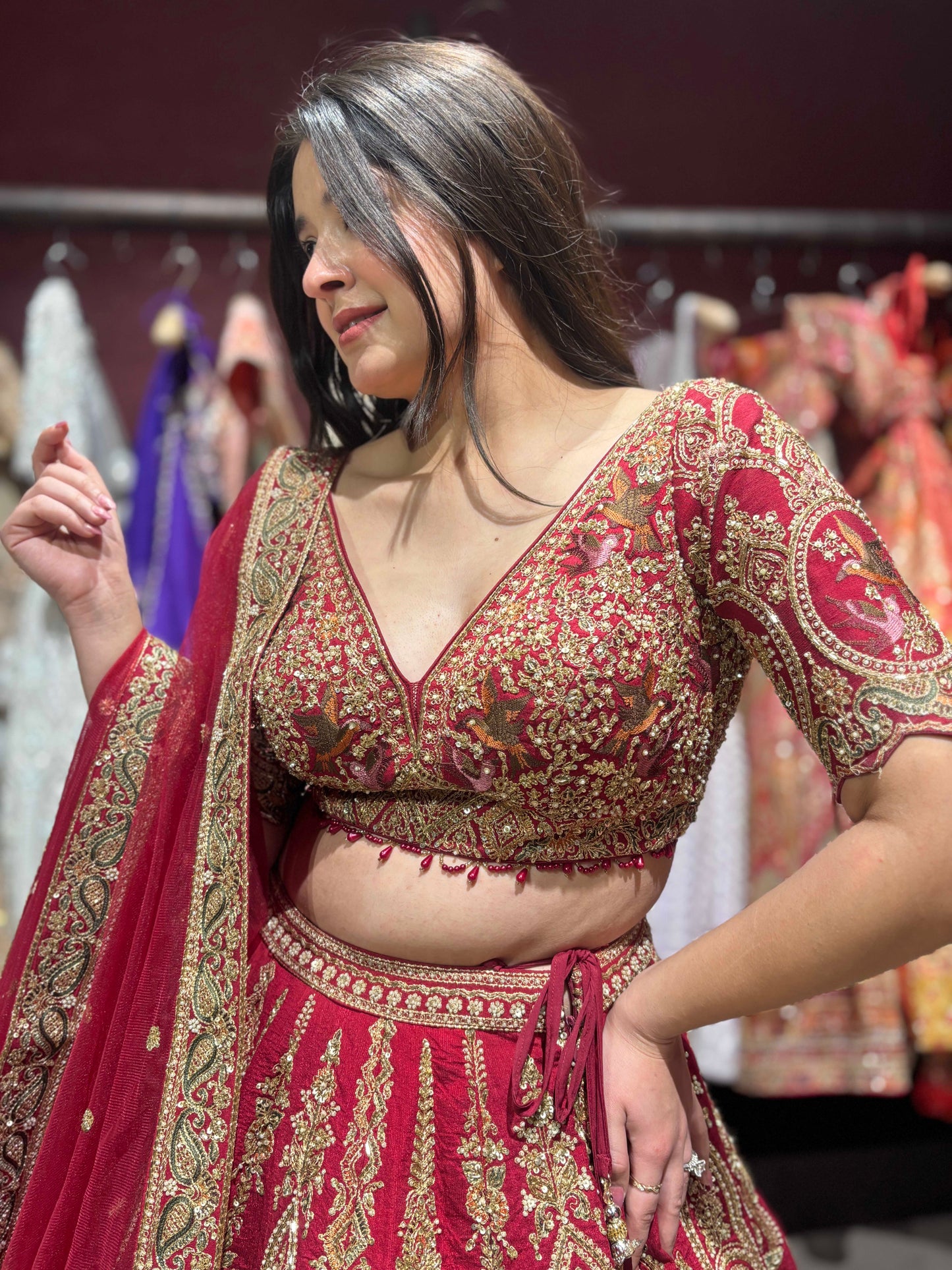 Red Bridal Lehenga Choli with Heavy Gold Zari & Traditional Work
