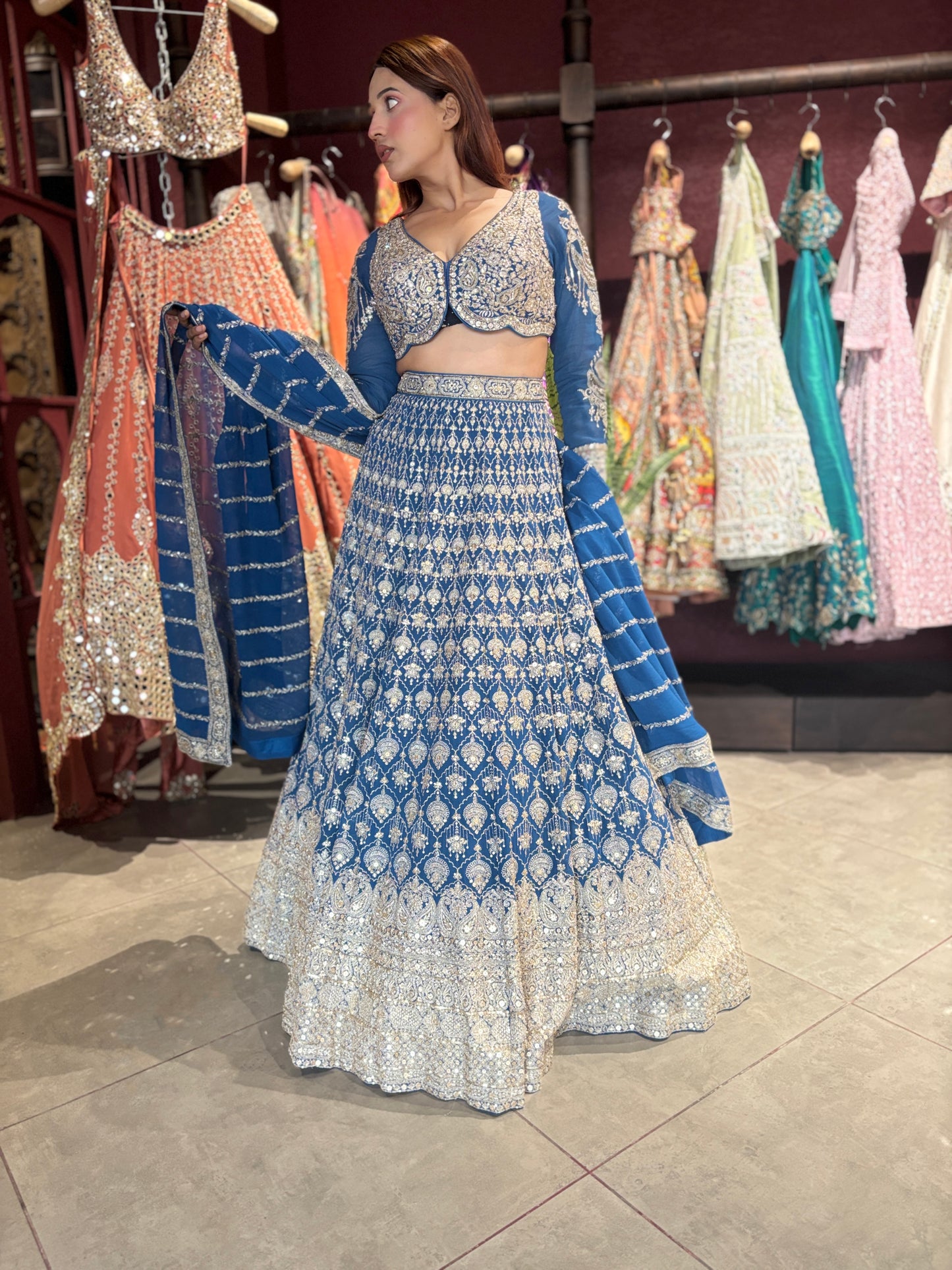 Grand Embroidered Lehenga Set with Zari & Beadwork Detailing