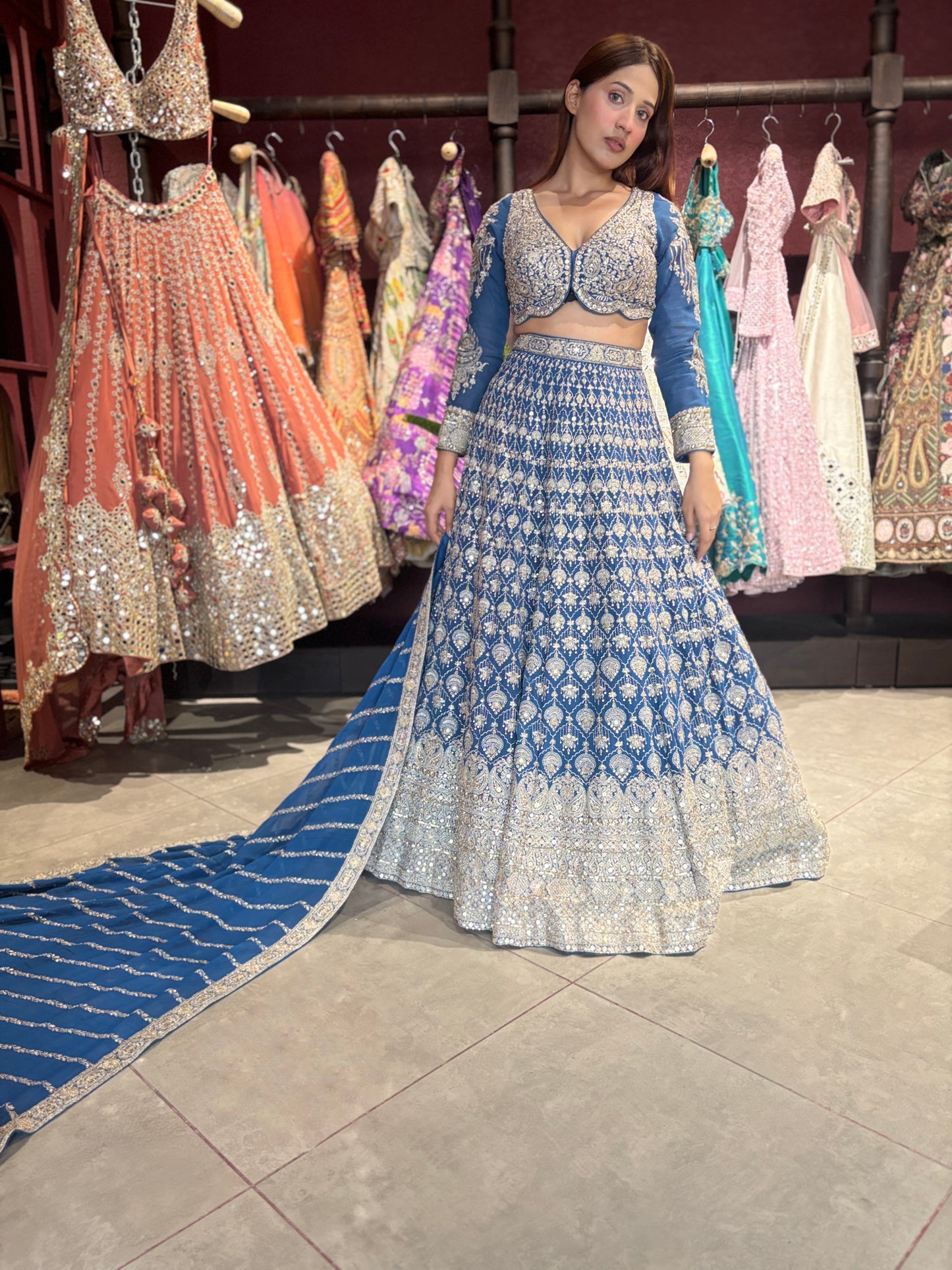 Grand Embroidered Lehenga Set with Zari & Beadwork Detailing