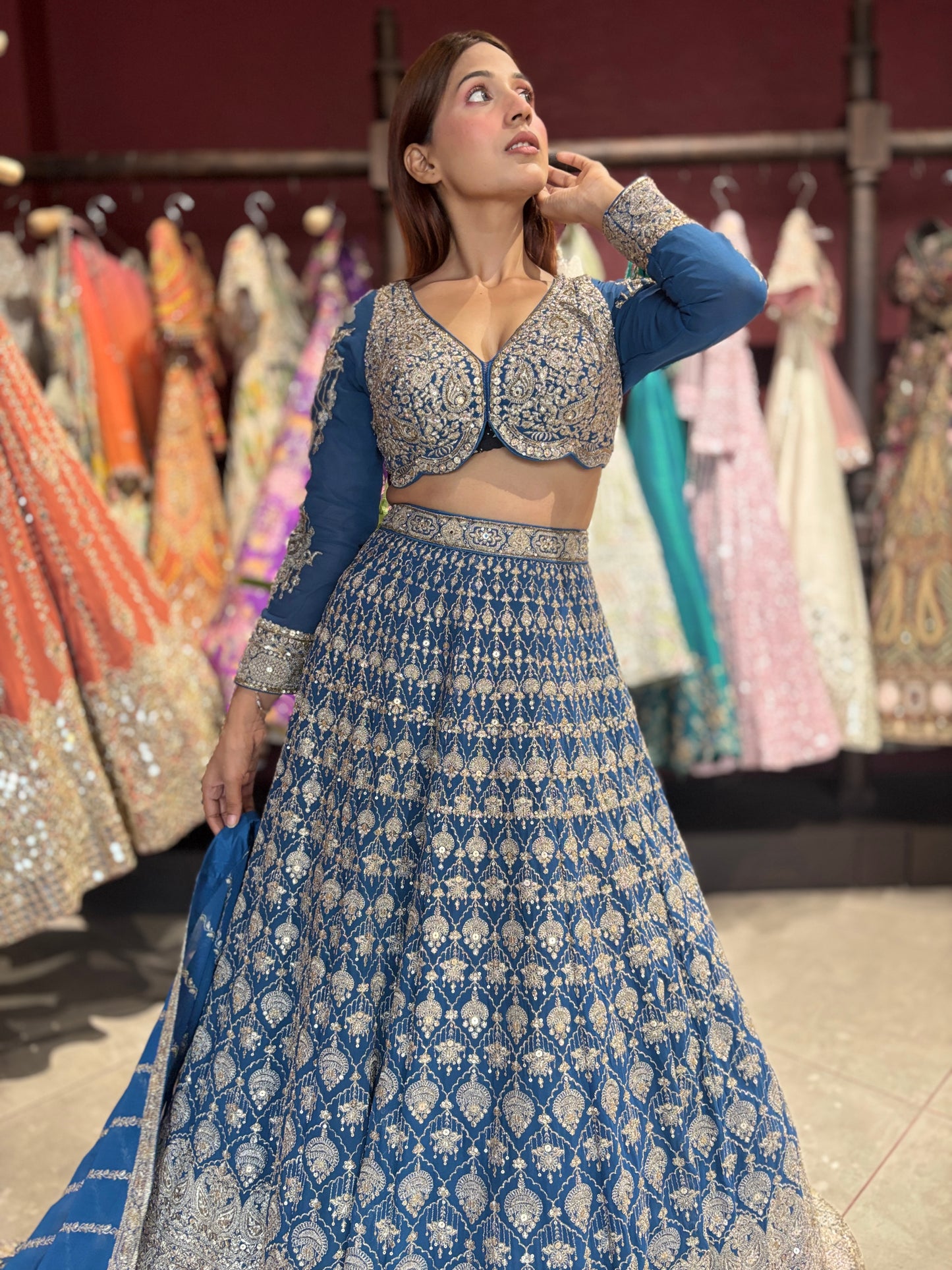 Grand Embroidered Lehenga Set with Zari & Beadwork Detailing