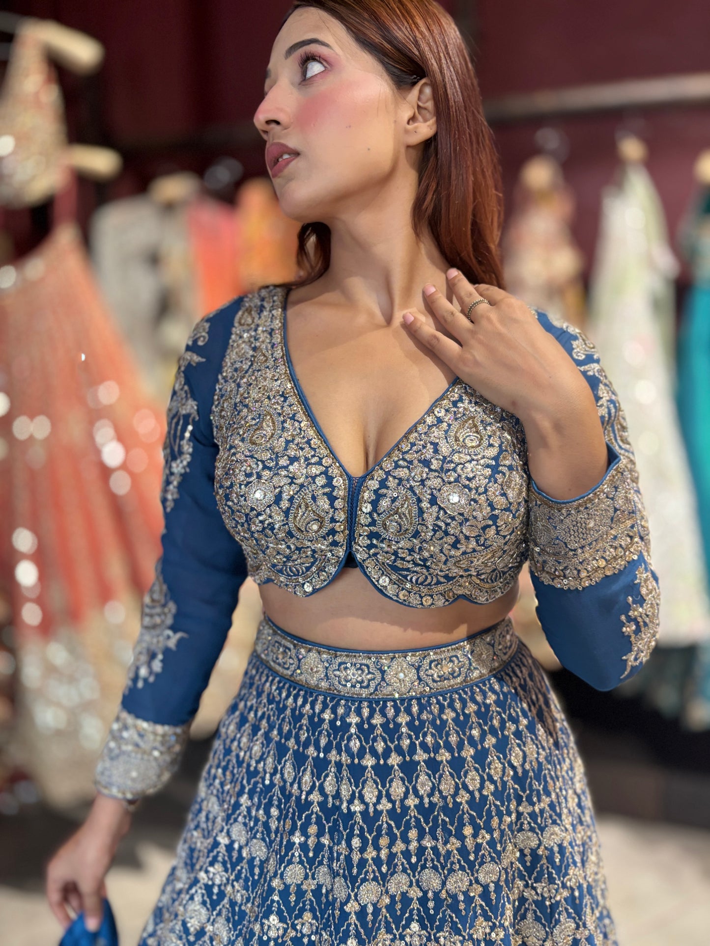 Grand Embroidered Lehenga Set with Zari & Beadwork Detailing
