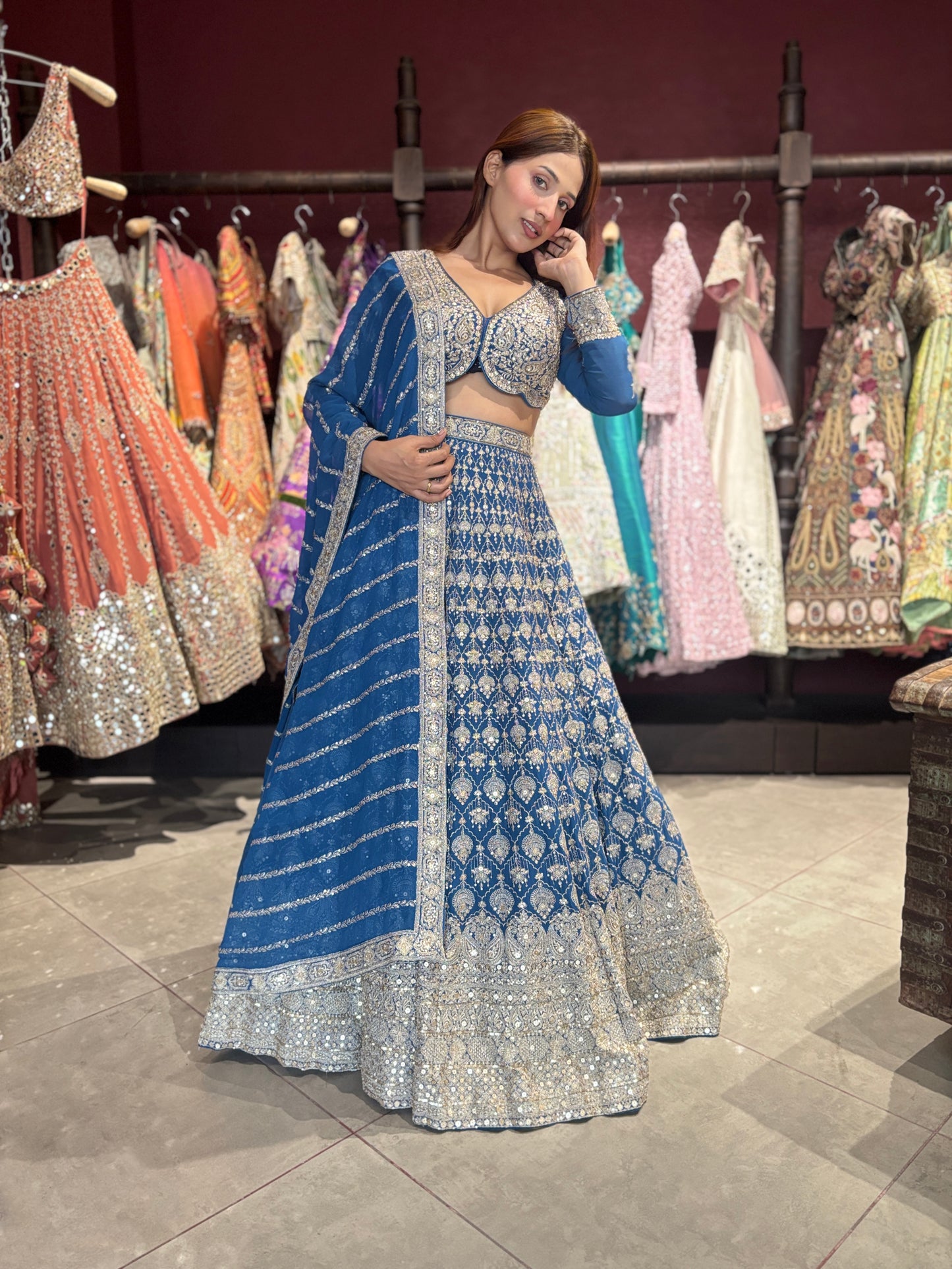 Grand Embroidered Lehenga Set with Zari & Beadwork Detailing