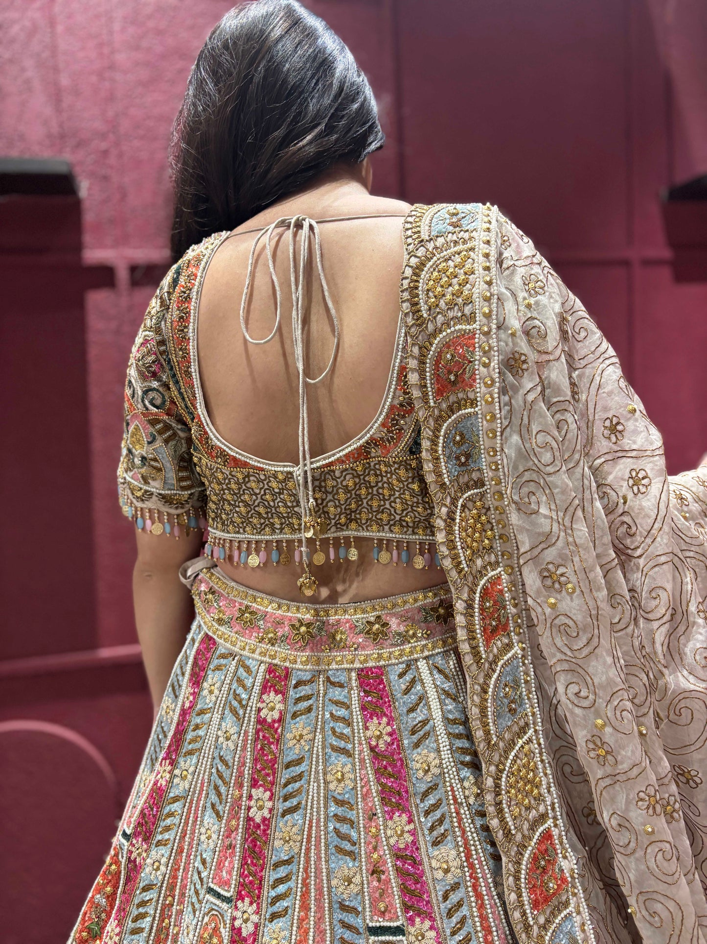 Designer Lehenga with Heavy Sequins & Thread and Beige Dupatta