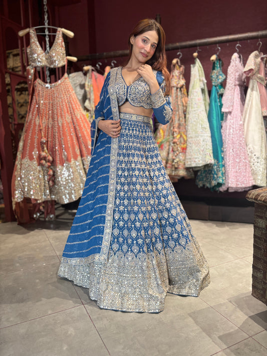 Grand Embroidered Lehenga Set with Zari & Beadwork Detailing