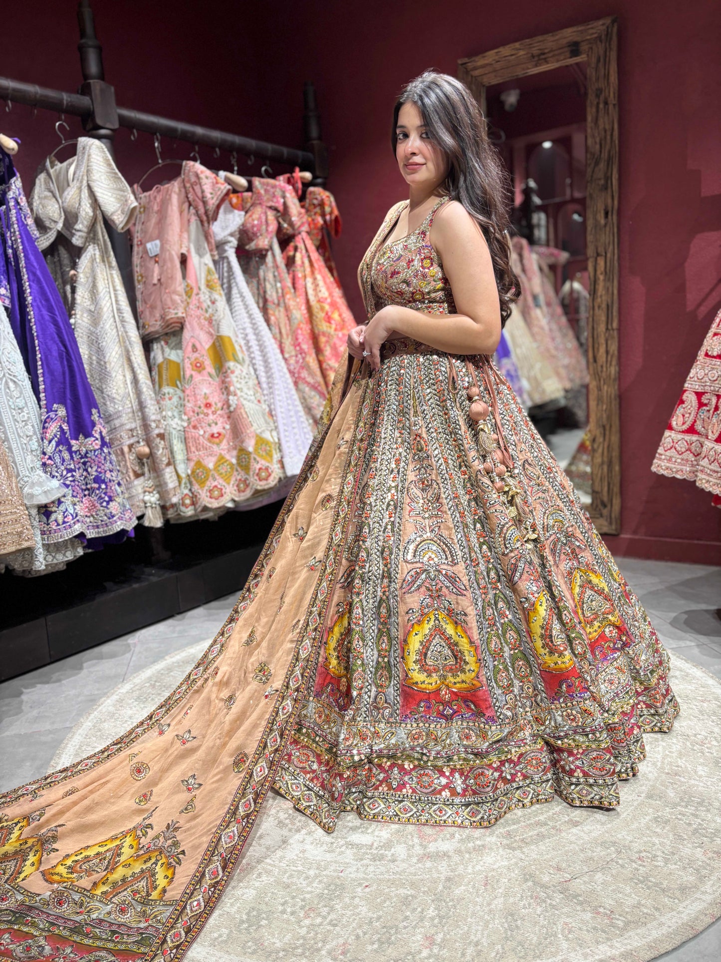 Multicolour Silk Lehenga Choli with Heavy Sequins & Thread Work