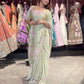 Sage Green Floral Embroidered Designer Saree with Matching Blouse