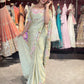 Sage Green Floral Embroidered Designer Saree with Matching Blouse