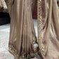 Elegant Golden Beige Designer Saree with Hand Embroidery & Sequin Work