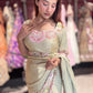 Sage Green Floral Embroidered Designer Saree with Matching Blouse