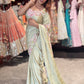 Sage Green Floral Embroidered Designer Saree with Matching Blouse