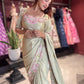 Sage Green Floral Embroidered Designer Saree with Matching Blouse