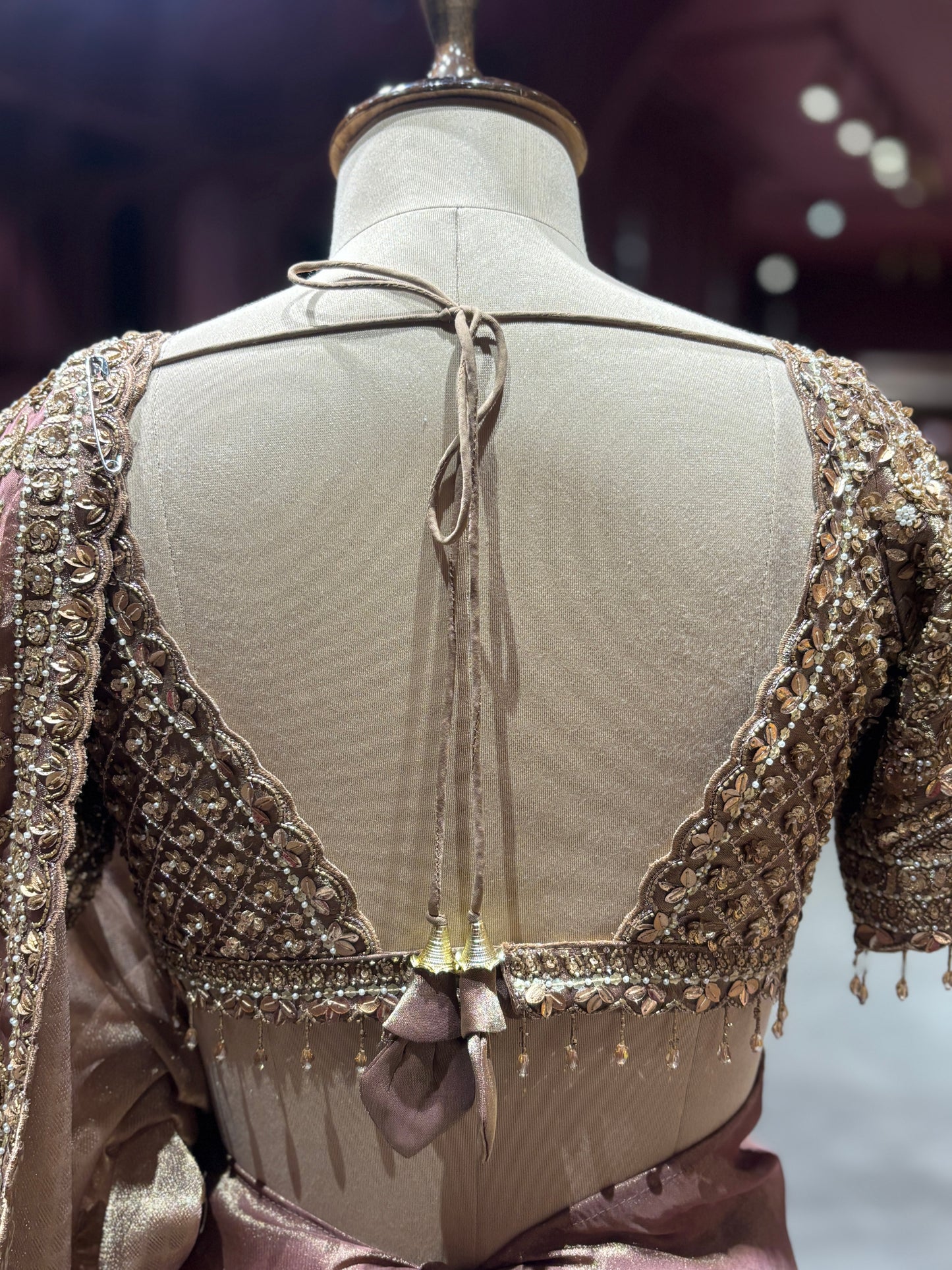 Elegant Golden Beige Designer Saree with Hand Embroidery & Sequin Work