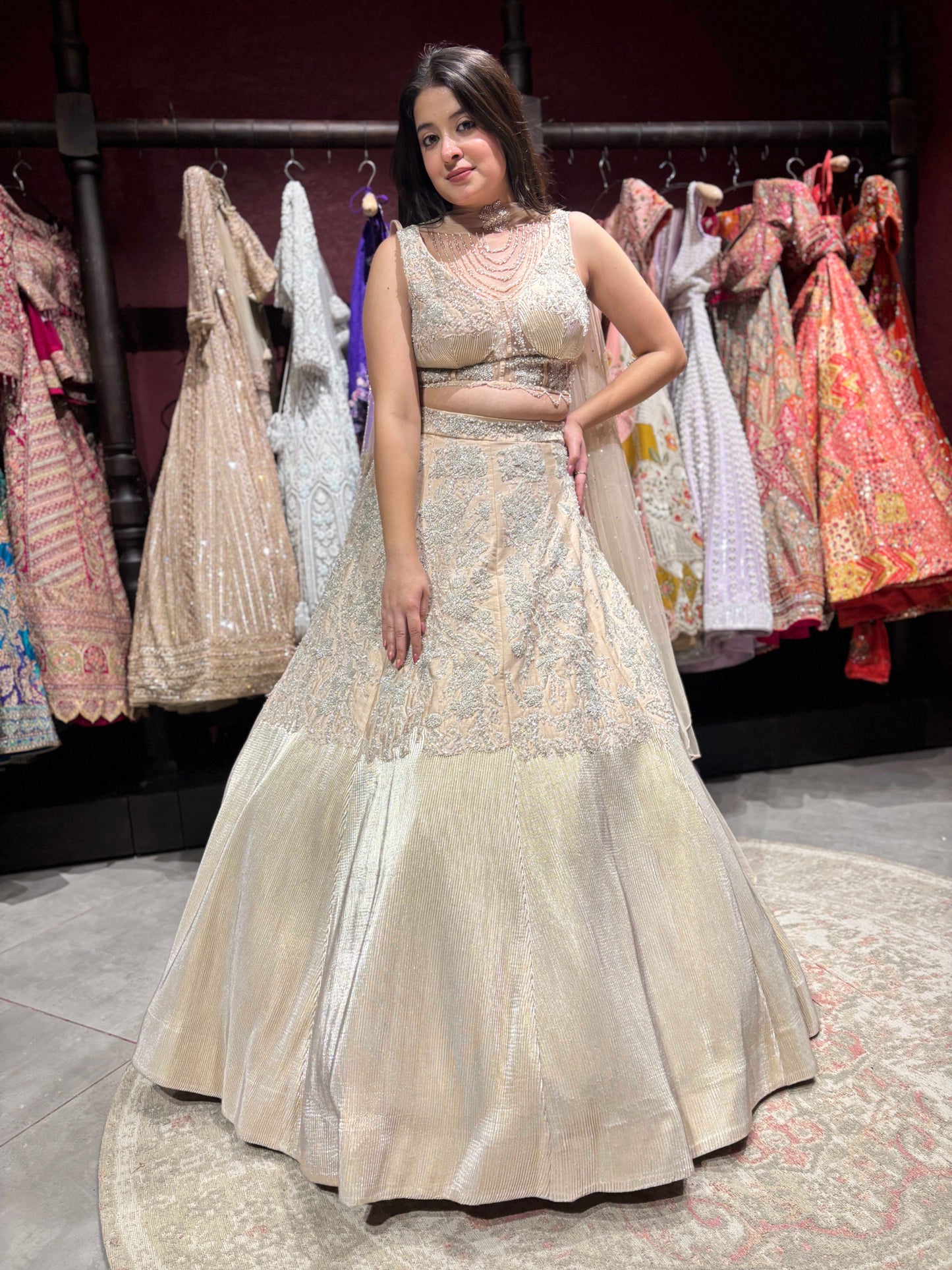 Crushed Shimmer Organza Lehenga with Sequins & Cutdana Work