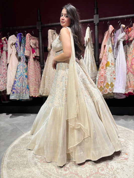 Crushed Shimmer Organza Lehenga with Sequins & Cutdana Work