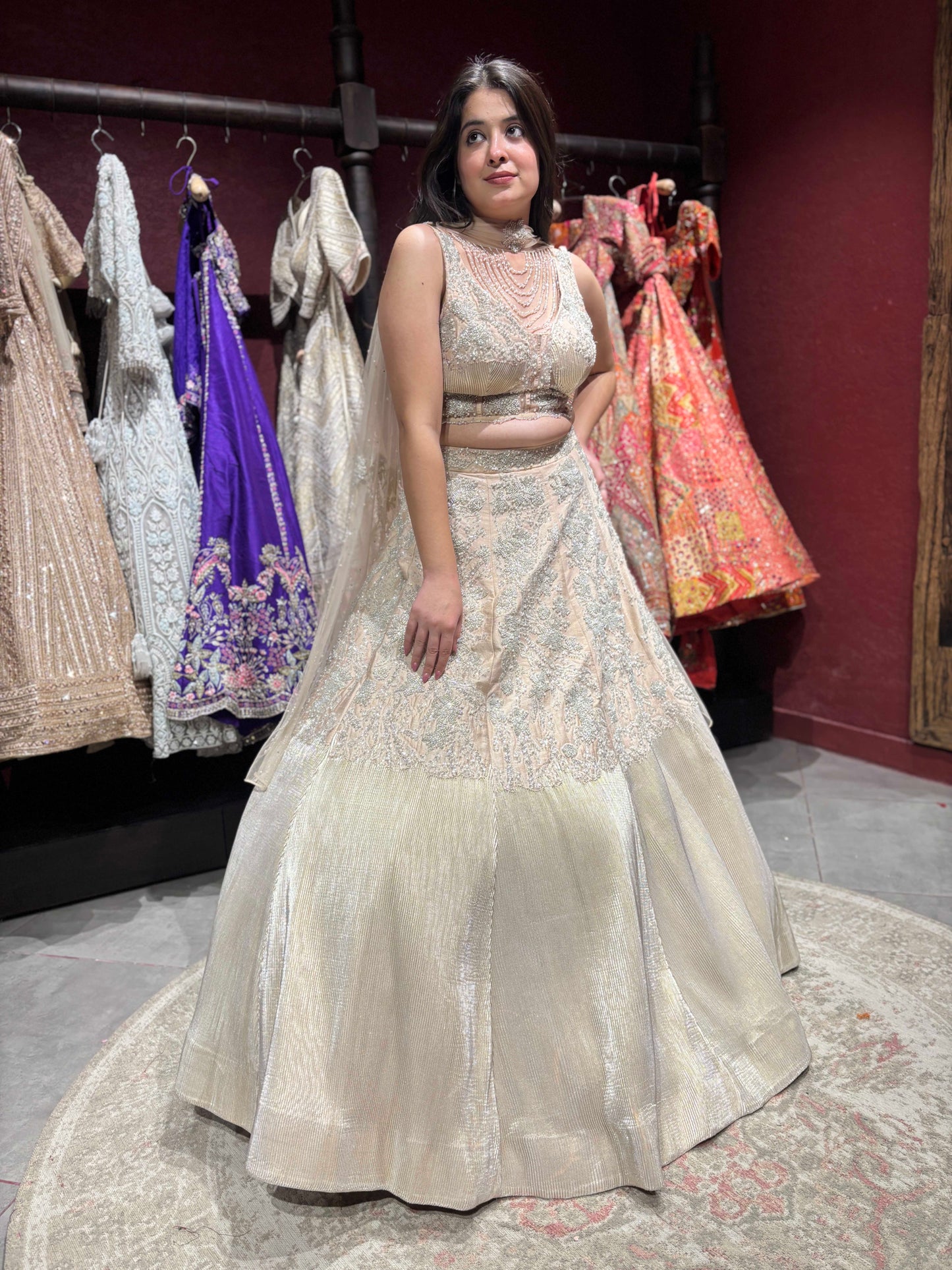 Crushed Shimmer Organza Lehenga with Sequins & Cutdana Work
