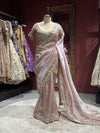 Elegant Blush Pink Designer Saree with Hand Embroidery & Stone Work Border