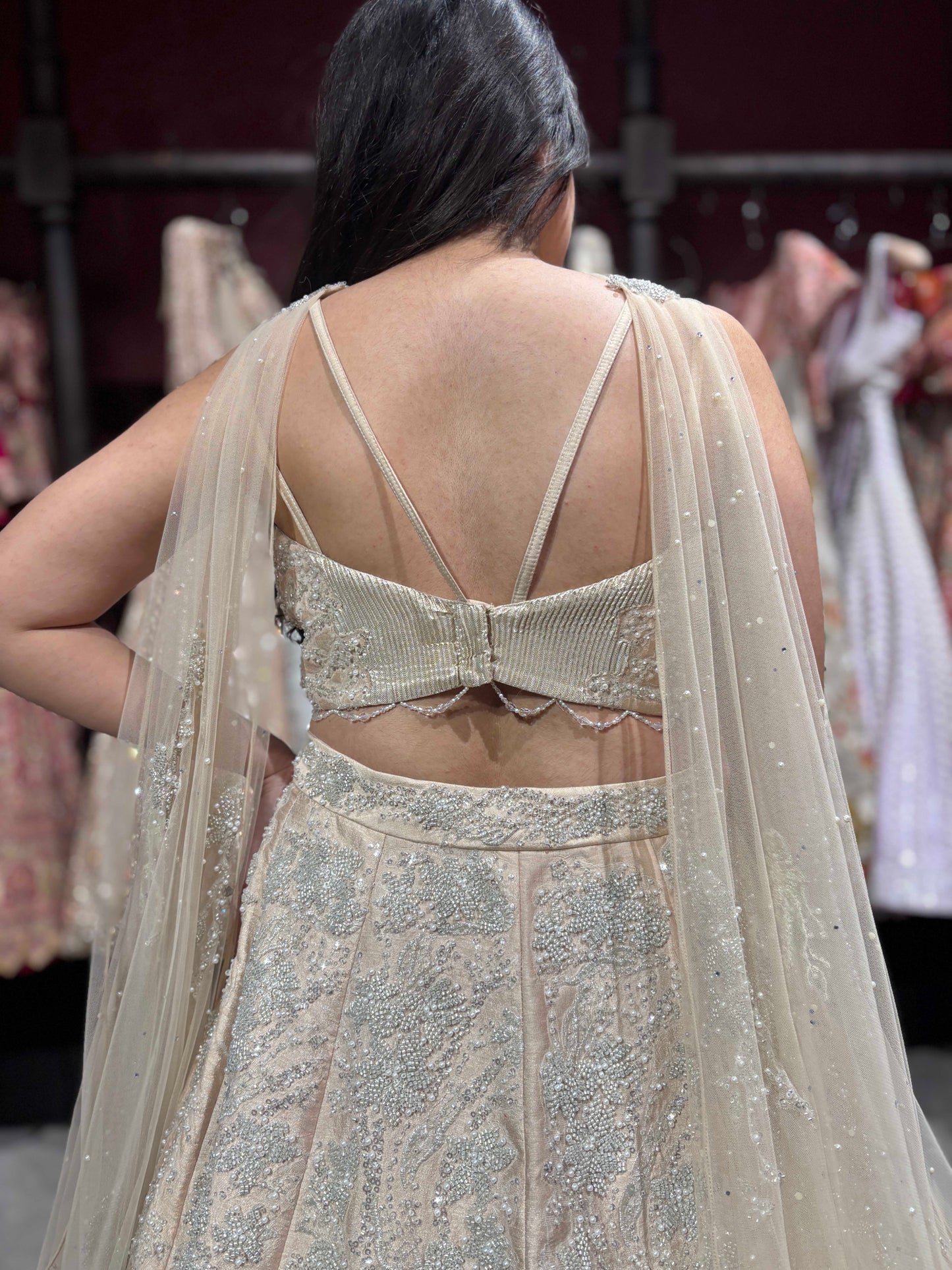 Crushed Shimmer Organza Lehenga with Sequins & Cutdana Work