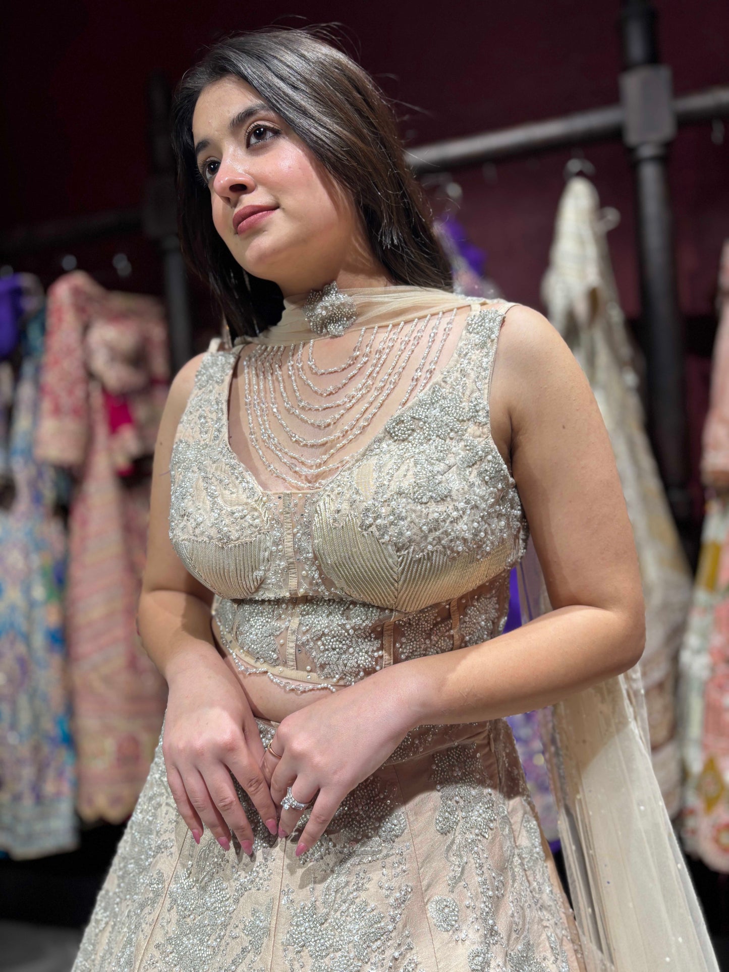 Crushed Shimmer Organza Lehenga with Sequins & Cutdana Work