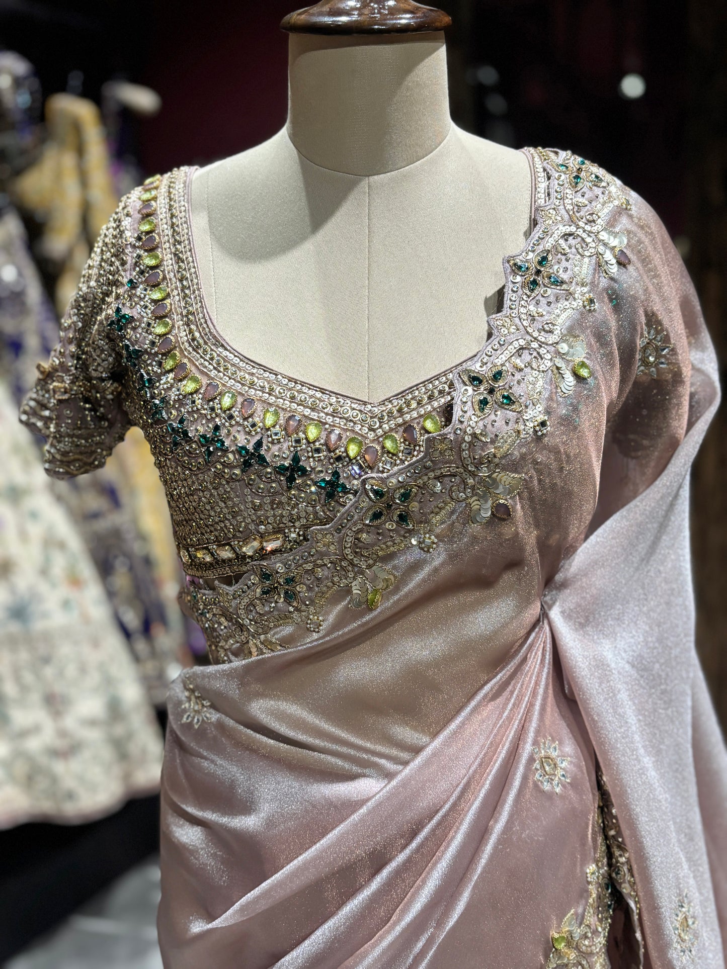 Elegant Blush Pink Designer Saree with Hand Embroidery & Stone Work Border