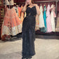 Midnight Black Sequined Ready-to-Wear Drape Saree with Designer Blouse