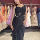Midnight Black Sequined Ready-to-Wear Drape Saree with Designer Blouse