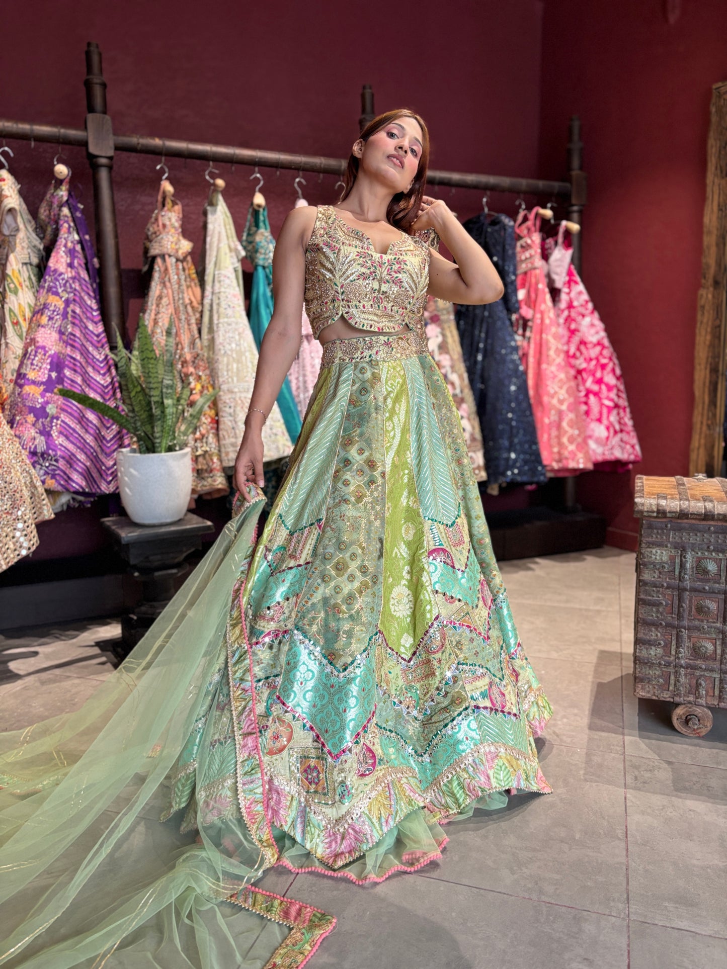 Embroidered Lehenga with Sheer Dupatta Traditional Craftsmanship