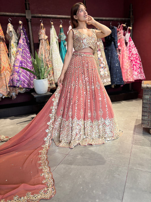 Designer Mirror Work Lehenga Choli with Embellished Blouse & Dupatta