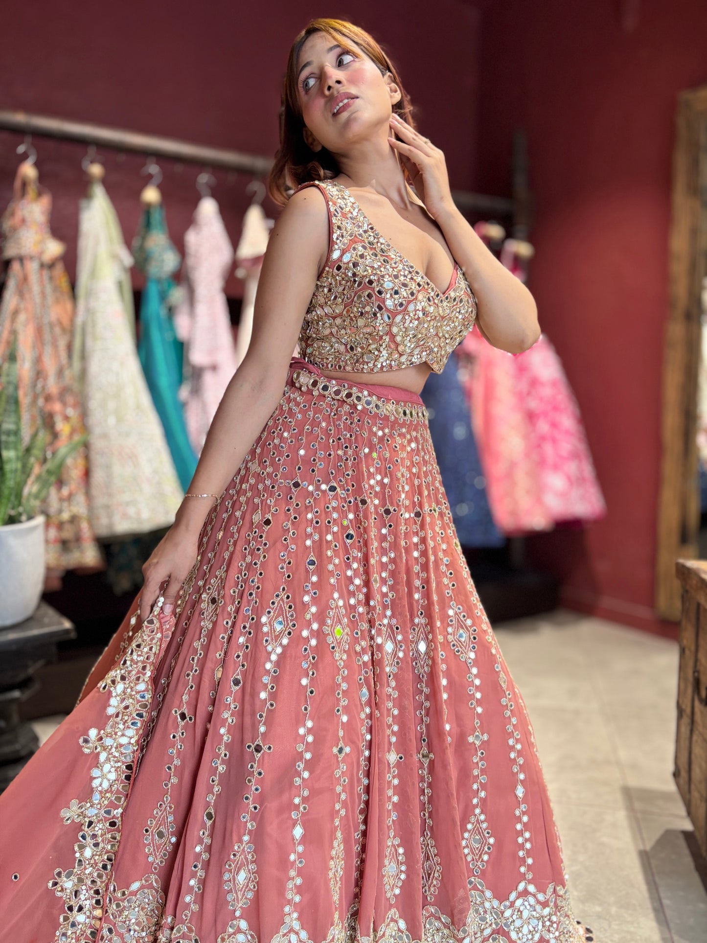 Designer Mirror Work Lehenga Choli with Embellished Blouse & Dupatta