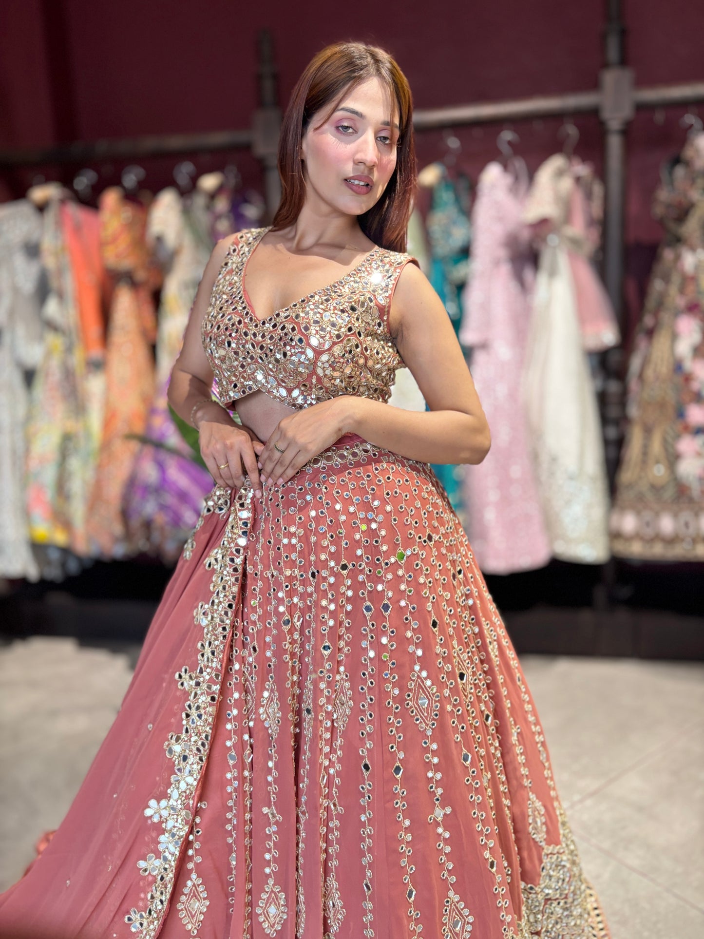 Designer Mirror Work Lehenga Choli with Embellished Blouse & Dupatta