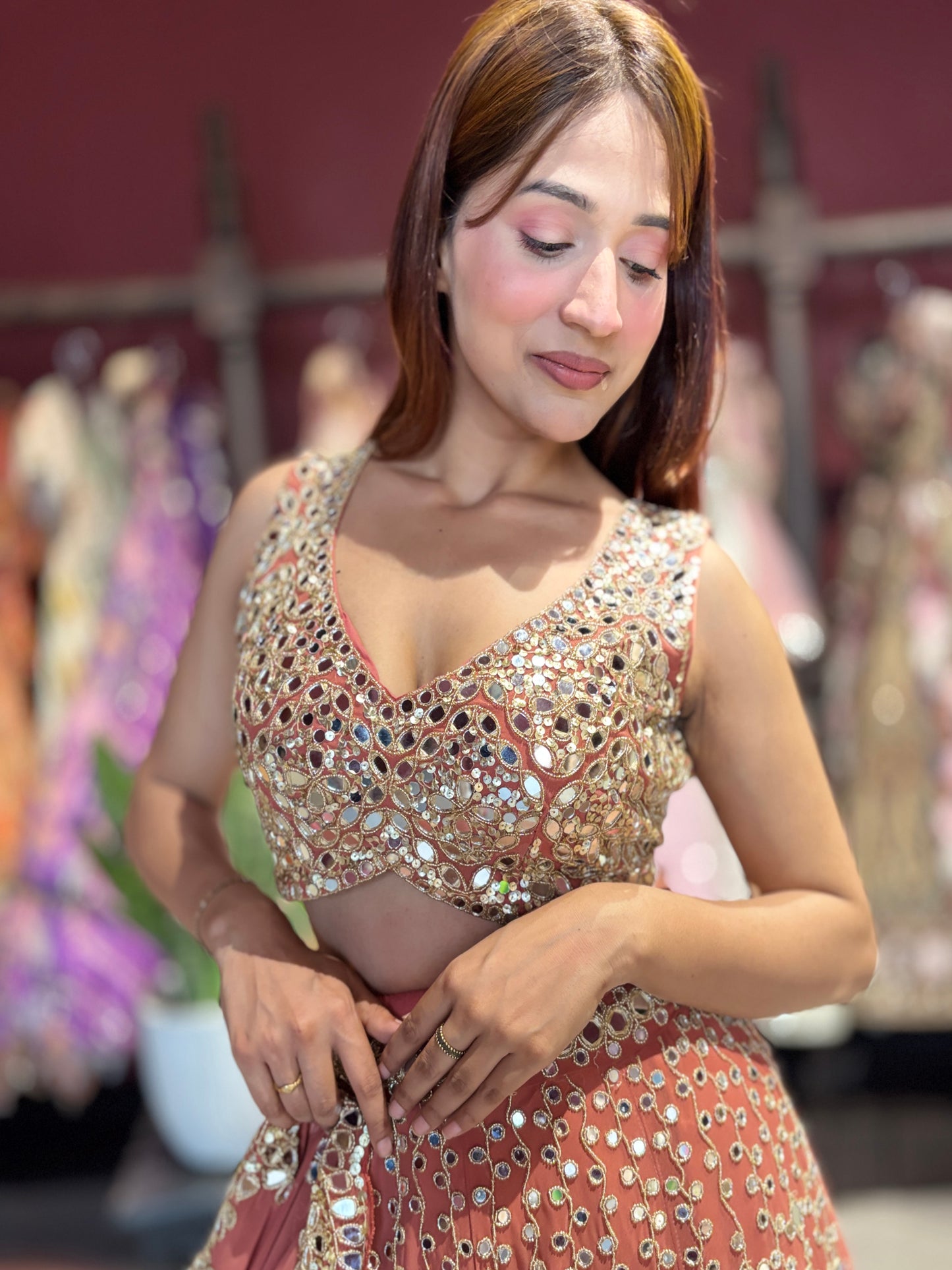 Designer Mirror Work Lehenga Choli with Embellished Blouse & Dupatta