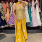 Yellow Embellished Sharara Set with Sequin Peplum Top & Dupatta
