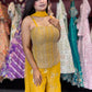 Yellow Embellished Sharara Set with Sequin Peplum Top & Dupatta