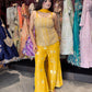 Yellow Embellished Sharara Set with Sequin Peplum Top & Dupatta