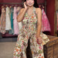 Floral Printed Co-Ord Set with Halter Neck Peplum Top & Wide-Leg Pants