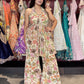 Floral Printed Co-Ord Set with Halter Neck Peplum Top & Wide-Leg Pants