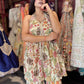 Floral Printed Co-Ord Set with Halter Neck Peplum Top & Wide-Leg Pants