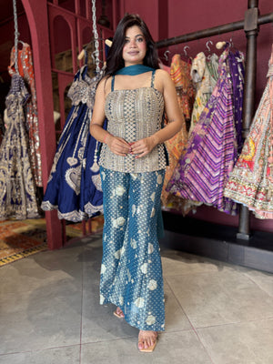 Sharara Set with Sequin Peplum Top & Dupatta Designer Festive Wear